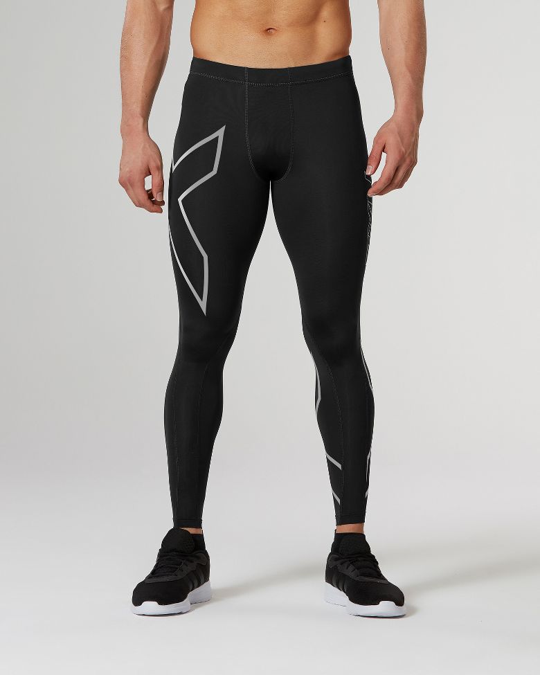 2XU Mens TR2 Compression Tights Bottoms Pants Trousers Black Sports Running 