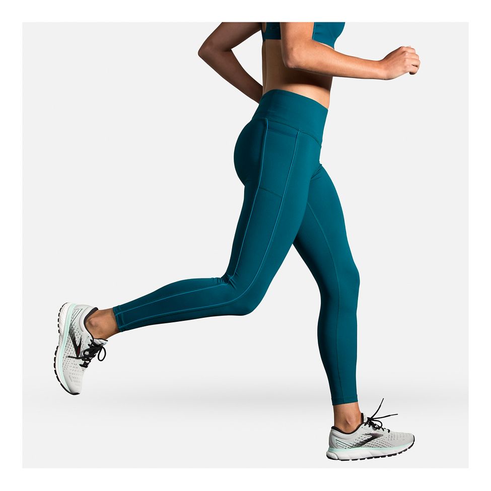 Brooks Greenlight 3/4 Capri Womens Running Tights Blue Gym Sports Workout 